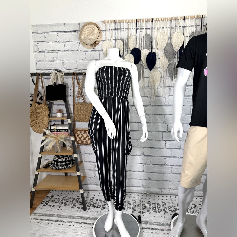 Derek Heart Black and White Striped Jumpsuit